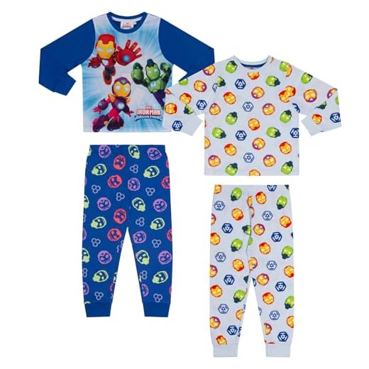 Marvel Iron Man Awesome Friends, Paquete de 2, Algodón Pijama de Manga Larga, Blue/White, 5-6 Años: 116cm, Azul
