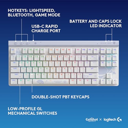 Logitech G515 Wireless Gaming Keyboard TKL, Low Profile, Kamisato Ayaka Special Edition, LIGHTSYNC RGB, Thin Tenkeyless Design, Double-Shot PBT Keycaps, Tactile Brown Mechanical Switches - Image 7