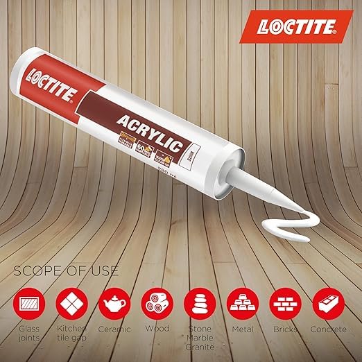 Image of Loctite Acrylic sealant(White)|Silicone sealant| Ideal for crack &joint filling in glass,wood,ceramic,stone,marble etc|Dries in 30 mins| Effectively locks out air,dust and insects| 280ml x Pack of 2