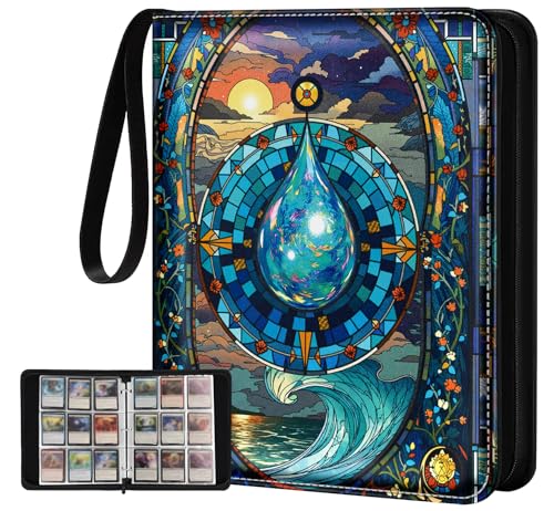 Image of for 9 Pocket Card Binder for MTG, TCG, Game Cards Holds 900 Cards - Large Capacity Trading Card Collection Album Folder with Zipper for Men Boys Teens Water Design for Sports Card