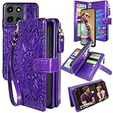 Harryshell Detachable Wallet Leather Case Compatible with Motorola Moto G 2025 Magnetic Phone Case Zipper with Cash Coin Pocket Multi Card Slots Holder Wrist Strap (Flower Purple)