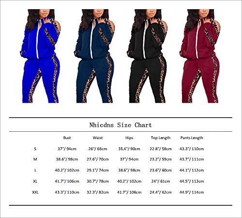 Women 2 Piece Tracksuit Set - Casual Leopard Print Sweat Suit Long Sleeve Striped Zipper Jacket + Jogger Pants Lounge Set Black Medium #TOP3