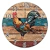 BOENLE Rooster Farmhouse Wall Clock Round Kitchen Clock 10 in Non-Ticking Silent Battery Operated Quartz Atomic Analog Clocks Decorative Living Room Bedroom Home Art Decor