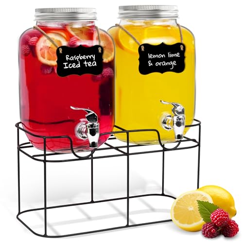 HEFTMAN Dispensador de bebidas de vidrio con grifo - 2 x 4 litros