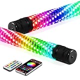 Auxbeam 2PCS 2.2FT RGB LED Whip Lights, Bluetooth APP & Remote Control Fat Whip Lights w/Brake and Turn Signal Light, Compatible with Side by Side UTV ATV RZR SXS Boat, Waterproof, 1-Year Warranty