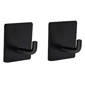 JIALTO 2 PCS Self Adhesive Hooks/Wall hangings Hook/Waterproof Stainless Steel Hooks for Wall Without Drilling Heavy Duty Bathroom Kitchen Towel Wall Hooks for Hanging Strong Coat (J Hook Black) - image, photos