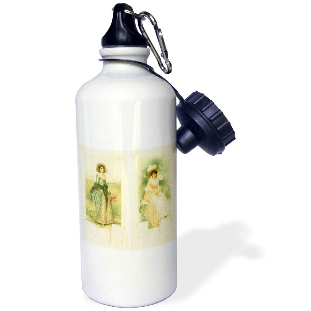 3dRose Victorian Calendar Ladies Sports Water Bottle 21 oz White