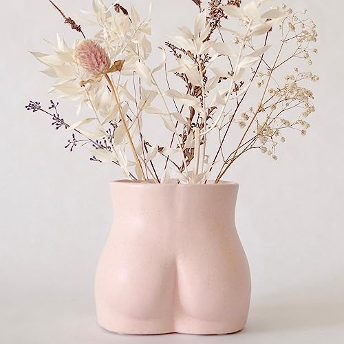 Body Vase Female Form, Butt Planter Booty Vases for Flowers w/Drainage, Speckled Matte Pink, Ceramic Cheeky Plant Pot Modern Boho Room Decor, Cute Small Chic Succulents Woman Lady Shaped Sculpture
