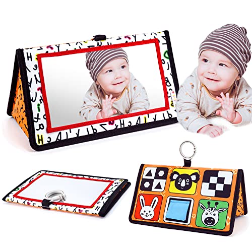 Image of Epessa Baby Mirror Toys for Tummy Time, Newborn Infant Toys 0-6 6-12 Months, Baby Floor Mirror, Black and White High Contrast Baby Toys 0 3 6 9 Month Crawling Sensory Toy, Crib, Brain Development