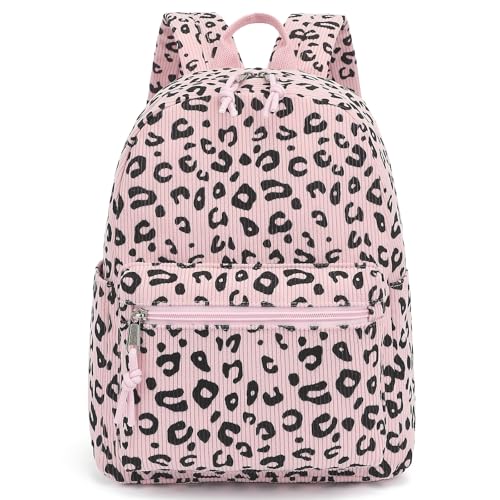 Image of Corduroy Womens Mini Backpack Girls Small Backpack Purse Fashion Casual Daypack School Bookbag (Leopard Pink)