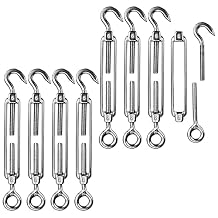 خطاف Turnbuckles ، Reedny 304 الفولاذ المقاوم للصدأ Turnbuckle Heavy Duty M4 M6 M8 Hook and Eye Turnbuckle for Cables Wire Rope Tension 5/32 "1/4" 5/16" لتثبيت حبل خيام Sun Shade Fence M6 ، 8 قطع