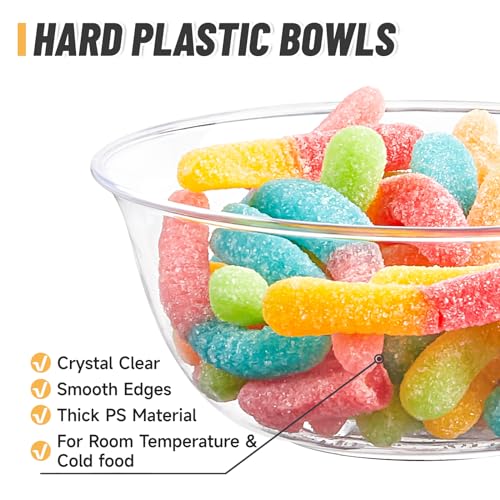 Qeirudu Q111 10 Oz Small Clear Plastic Bowls, 60 Pack Disposable Hard Plastic Salad Bowls Party Serving Bowls For Ice Creams, Fruit, Desserts thumb #2