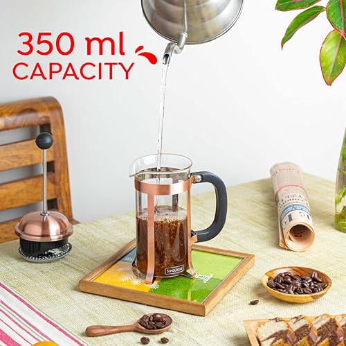 Image of Sipologie Vintage French Press Coffee Maker 350ml, 4-Level Filtration System for Sediment-Free Coffee, Heat-Resistant Durable Borosilicate Glass, Copper
