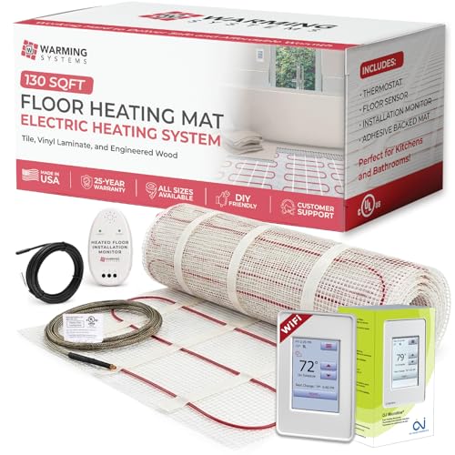 130 Sqft Warming Systems 120 V Electric Tile Radiant Floor Heating Mat with WIFI Touch Screen Programmable Thermostat. includes Installation Monitor and Floor Temperature Sensor