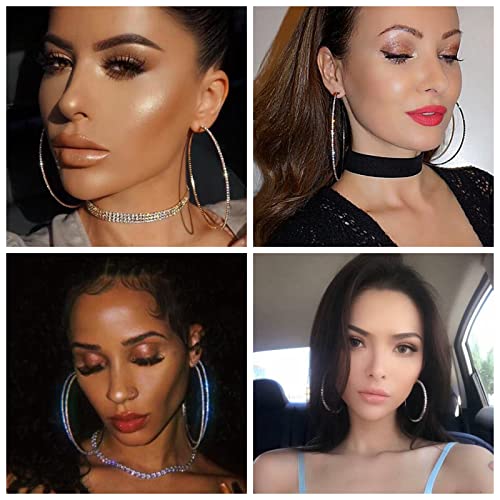 7 Pairs Gold Silver Large Rhinestone Hoop Earrings Set Big Sparkly 3-10cm Round Hoops Earrings Jewelry for Party Gift Wedding Date4