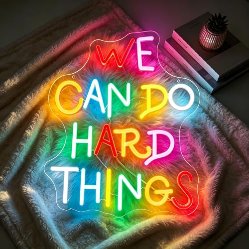 Image of We Can Do Hard Things Neon Sign for Wall Decor Light Up Sign Positive Led Signs for Class Room Party Home Wall Decor USB Powered
