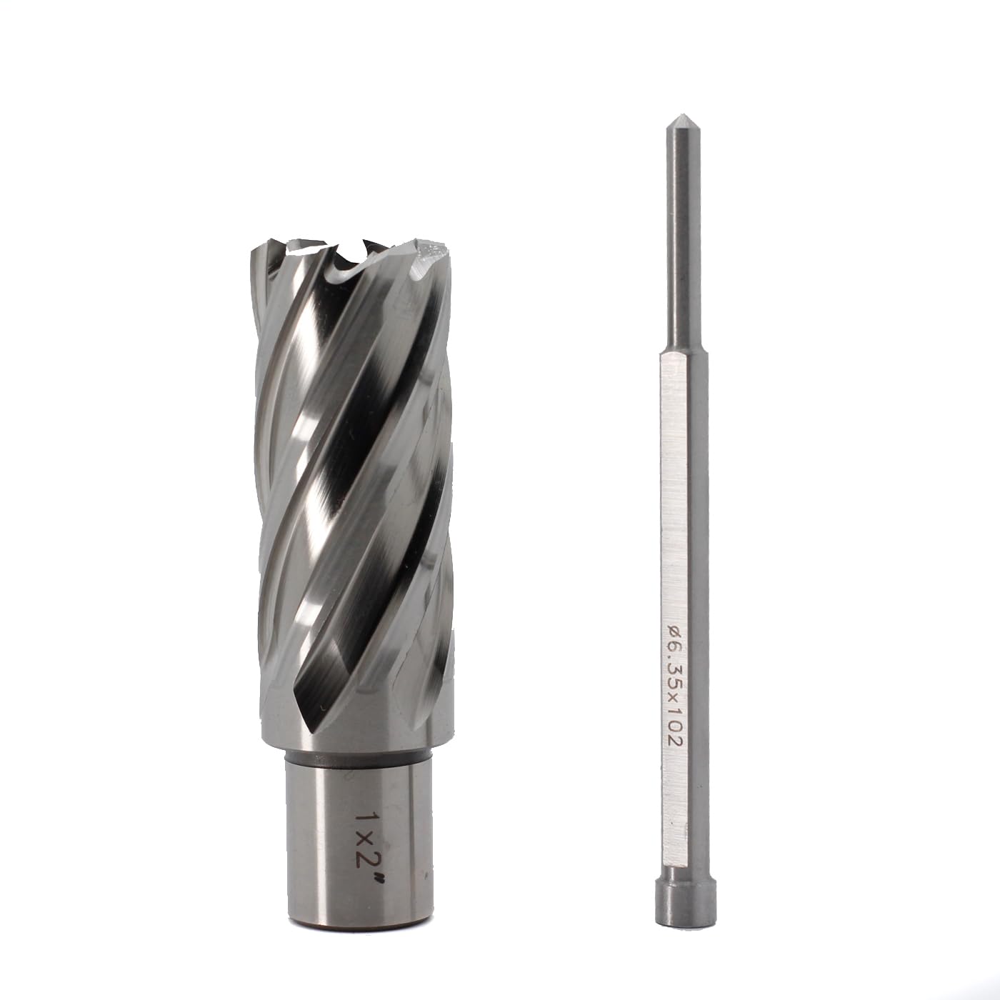 OSCARBIDE 1"x2" Annular Cutter,1 inch Cutting Diameter 2 inch Depth of Cut,3/4 inch Weldon Shank 2 Flat Mag Drill Bit with Pilot Pin for Magnetic Drill Press,1 Piece
