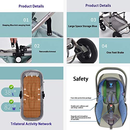 3 In 1 Kinderwagen Carriage Foldable Luxebuggy Wandelwagen Anti-Shock Springs High View Kinderwagen Kinderwagen Bugg Met Baby Basket For Pasgeboren (Color : Black) - Afbeelding 5