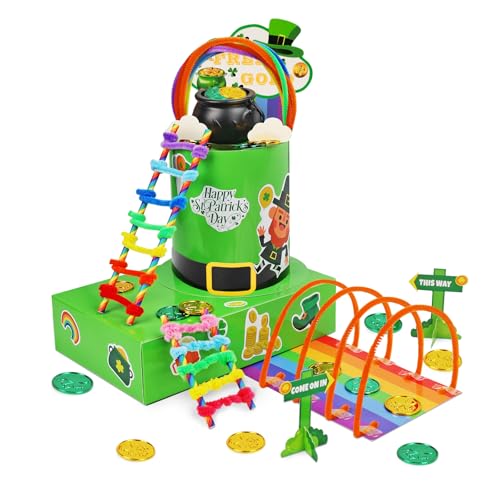 whumsdog St. Patrick's Day DIY Leprechaun Trap Kit for Kids- Craft Catch a Leprechaun Trap Set with Cauldron Kettles, Theme Stickers, Shamrock Coins | Irish Holiday Activity & Party Supplies Gift