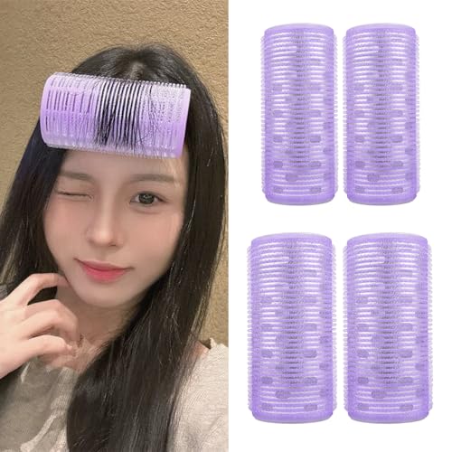 CHANGJIQ 前髪カーラー 4個組 直径5cm&4cm 簡単手巻き マジックカーラー 太め 前髪クリップ 巻き髪用 フック起毛 アルミ芯 おしゃれ 巻きやすい 髪に無害 韓国風 特大 時短 自然 カール DIY ヘアスタイル 小顔効果 使用簡単 初心者 前髪 サイド (パープル, 40mm、50mm) - CHANGJIQ - 商品画像