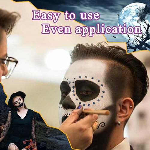 Black White Face Body Paint Set,Professional Oil Based Face Painting Kit with 2 Brushes,Halloween Face Paint SFX Makeup Palette Kit for Skull Costume Party Skeleton Cosplay Clown Art Theater - Image 4