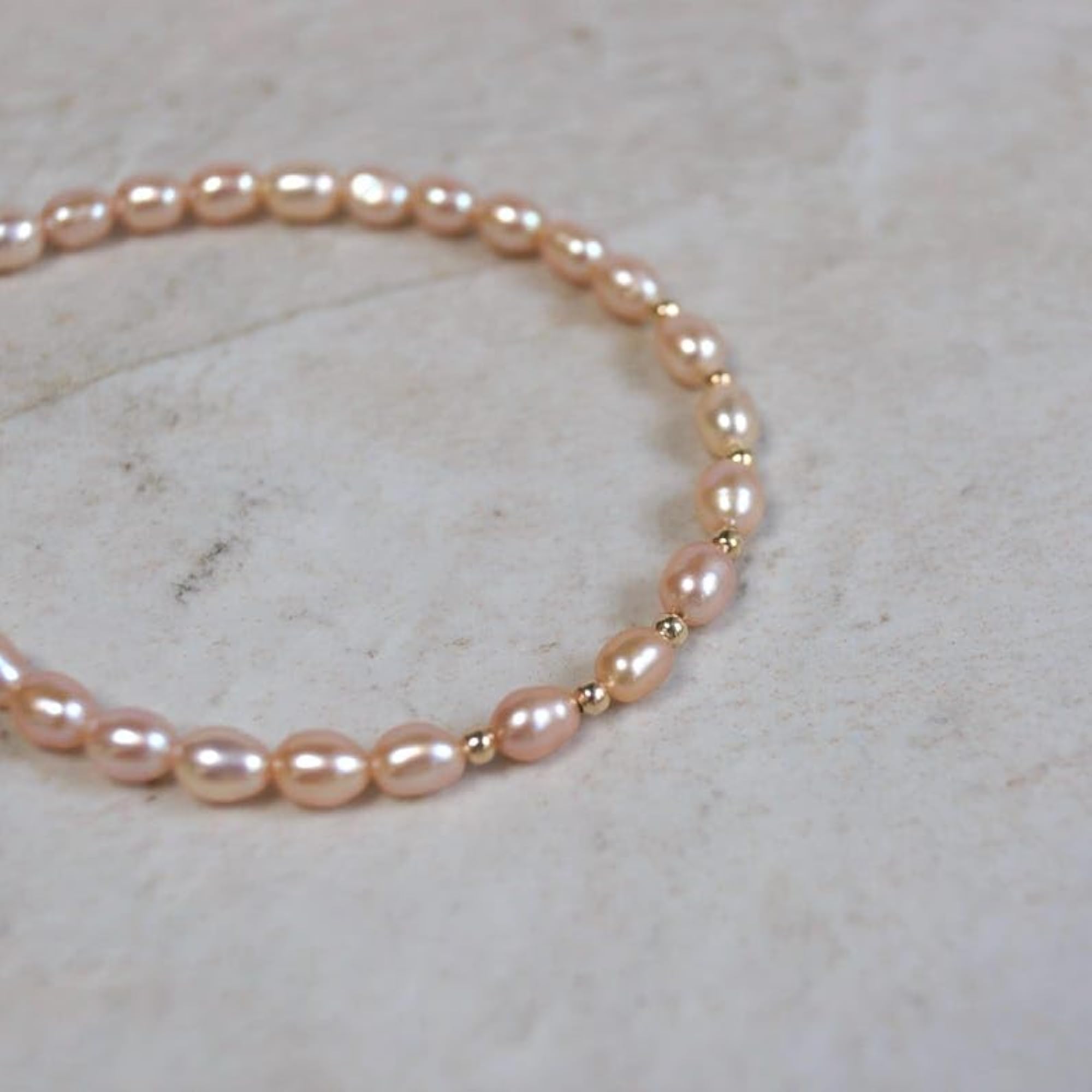 Pink Pearl Oval Beaded Bracelet with Gold Lock, Adjustable