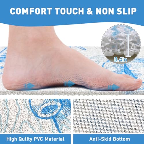 Image of Square Shower Mat Non Slip: 36 x 36 Inch Extra Large Shower Mats with Drain Hole in Middle - PVC Loofah Anti Slip Shower Floor Matt for Inside Shower