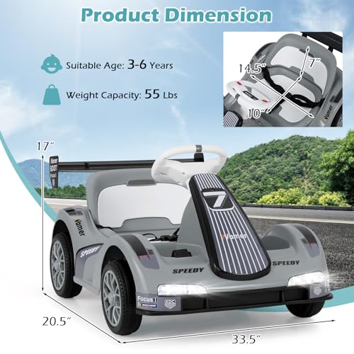 OLAKIDS Electric Go Kart for Kids, 6V Battery Powered Drift Kart with Remote Control, Power Display, Bluetooth, Story, Music, 3-Point Safety Belt, Crazy Cart for Boys Girls Aged 3+ (Gray) - image 6