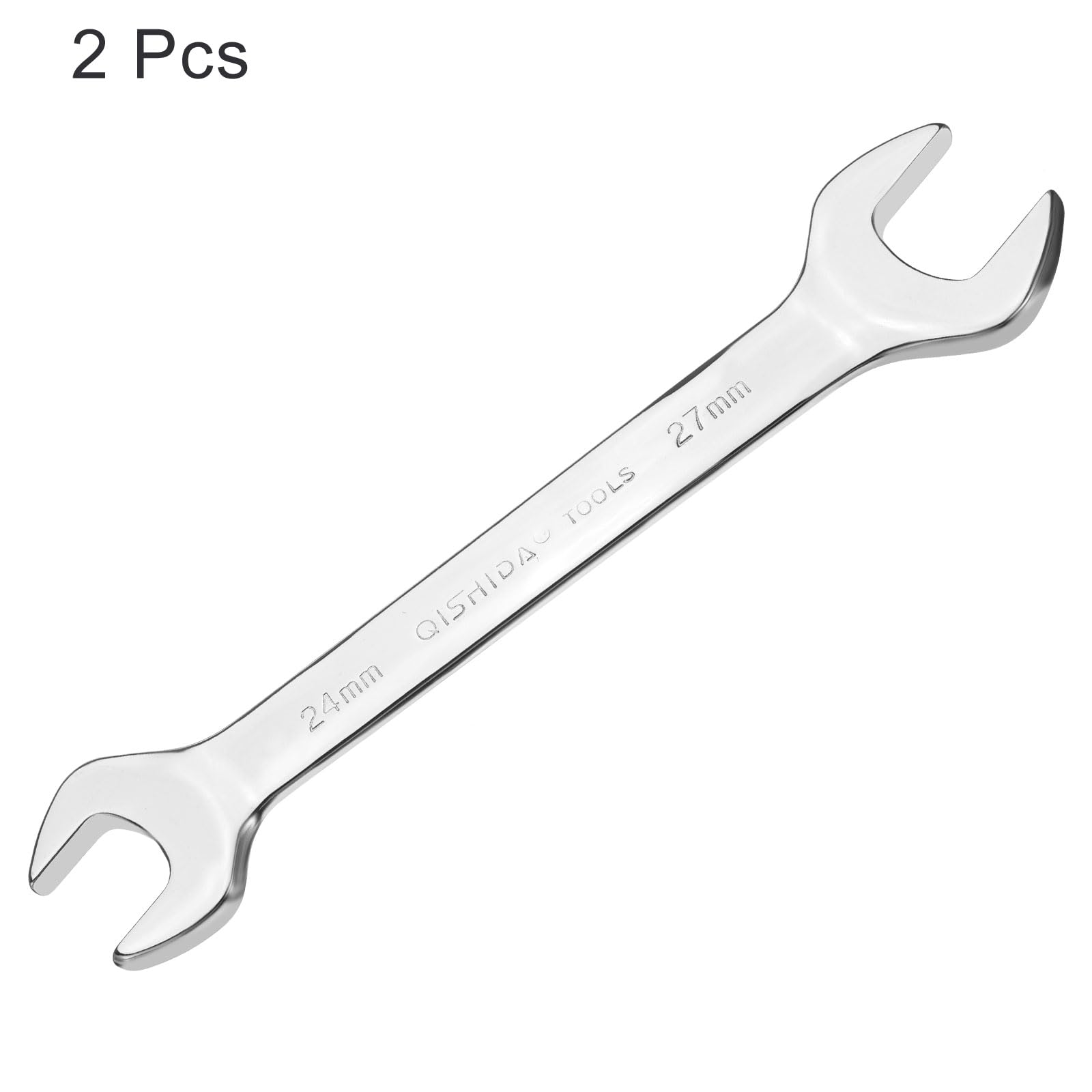 HARFINGTON 2 llaves de extremo abierto doble de 24 mm x 27 mm, métricas de ángulo de desplazamiento de 15 grados, llave de cabeza plana pequeña, llave de extremo abierto pulida con espejo para