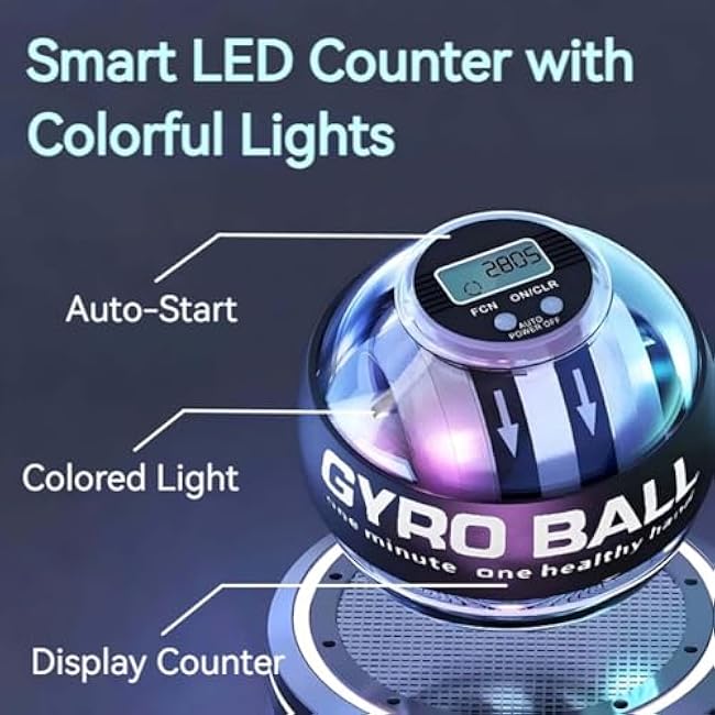 Auto-Start Gyro Wrist Ball Exerciser ¨C Forearm Strengthener with LED Lights ¨C Hand Grip Trainer for Arm, Wrist & Finger Muscle Training ¨C Portable Torque Ball for Fitness & Stress Relief