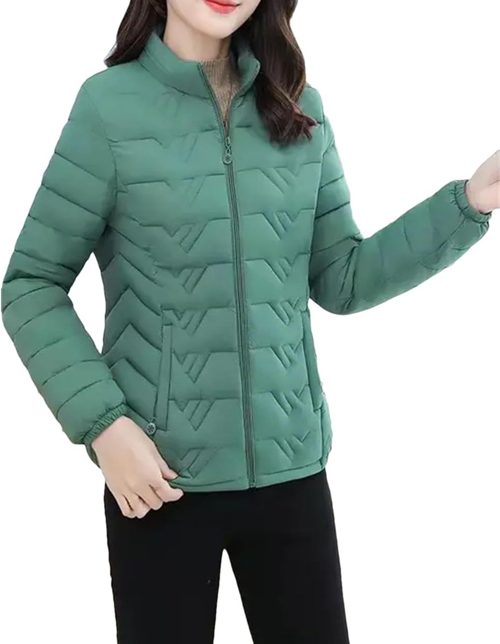 keusyoi Women Down Cotton Jacket Winter Stand Collar Long Sleeve Warm Coat Female Parka Coat