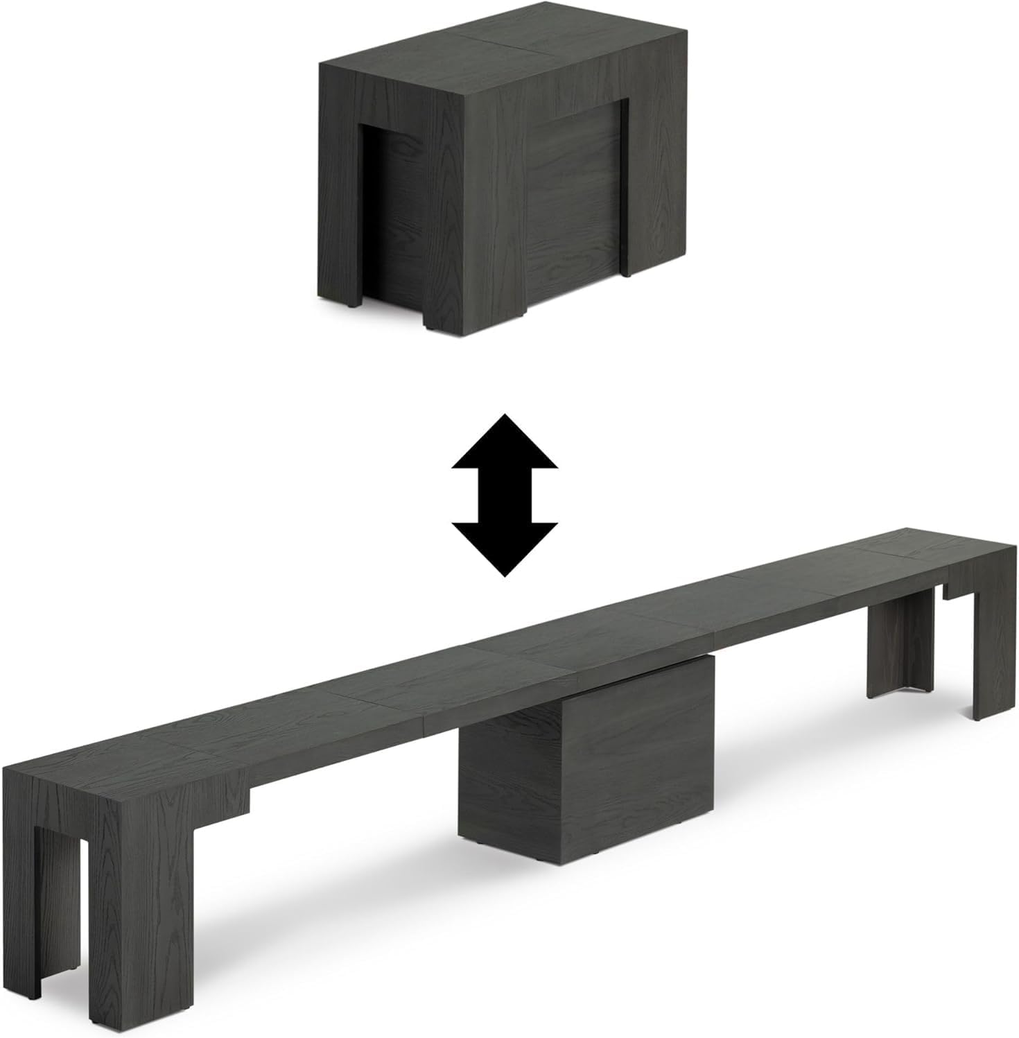 Transformer Table - Extendable Dining Bench, Solid Wood Expandable Seating 1–6, Multifunctional Dining Bench with Integrated Storage, Modern Farmhouse Wood Bench, Black