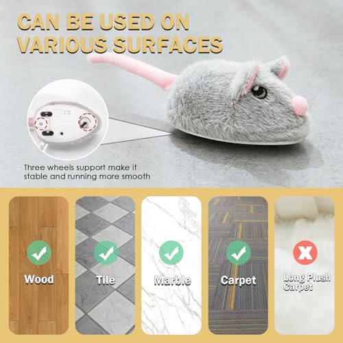 Cat Toys Squeaky Rechargeable Moving Mouse with Dynamic Magic Tail, Automatic Self Play Mouse Interactive Cat Toy for Indoor Cats, Electric Motion Activated Mice Toys for Kitten(Gray) - Image 5
