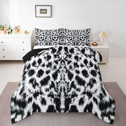 Image of Feelyou Leopard Print Comforter Set for Girls Boys Kids Modern Black White Cheetah Print Bedding Set Reversible Decor Wild Animal Comforter Leopard Fur Duvet Set Full Size Quilt Boys
