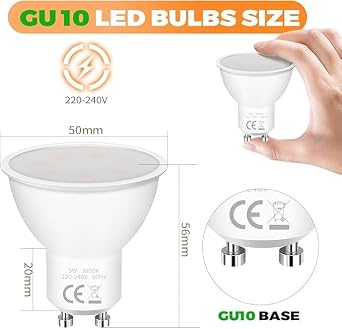 12 LED GU10.5W Bulbs Equivalent to 50W, 400 Lumens Warm White 3000K, 120° Beam Angle, No Flicker Not Dimmable, AC 220-240V, Low Consumption GU10 LED Bulb for Bedroom, Kitchen, Living Room [Energy Class F]