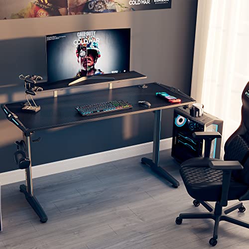 Image of EUREKA ERGONOMIC & Call of DutyⓇ Gaming Desk,55 Inch Gaming Computer Desk with RGB Led Lights, Gamer Desk with Large Monitor Stand Shelf, Dual Headphone Hook Gaming Table Computer Home Office Desk