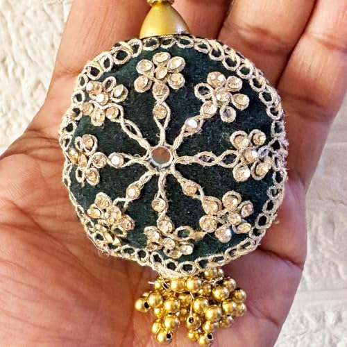 Image of Adikala Craft Store Handmade Ethnic Silk Latkan Tassel Set of 2 for Saree Pallu, Blouse, Suits, Dupatta, Lehenga Decor | Wedding Festival Occasion (Round Dark Green)