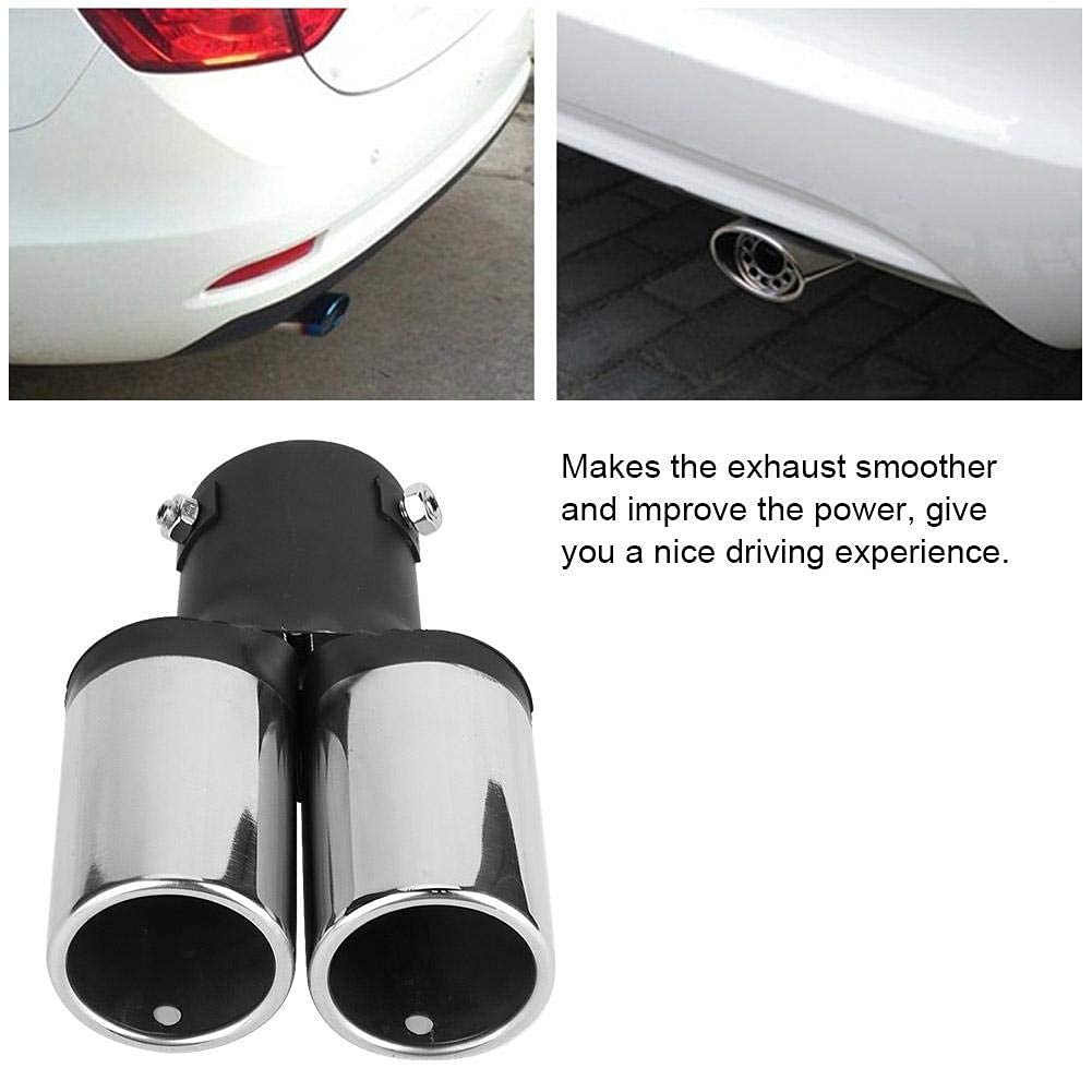 KIMISS Tuyau d'échappement de voiture, Universal Tuyau d’Echappement en acier inoxydable modifié Double tuyau d'échappement arrière Silencieux Tip Tail Throat