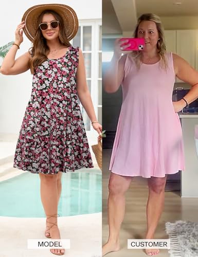 Image of JollieLovin Women Plus Size Curvy Summer Tank Sun Dresses Sleeveless Causal T-Shirt Dress Beach Swing Cover up(L-5X)