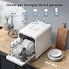 AIRMSEN Lavastoviglie Portatile, 7+2 Programmi, Serbatoio 5L, 4 Coperti, Design Ultra-Stretto 37x50cm, Avvio Ritardato 1-24H Doppio Getto 360°, Con/Senza Tubo Per Cucina, Appartamento,Bianco (Bianco)