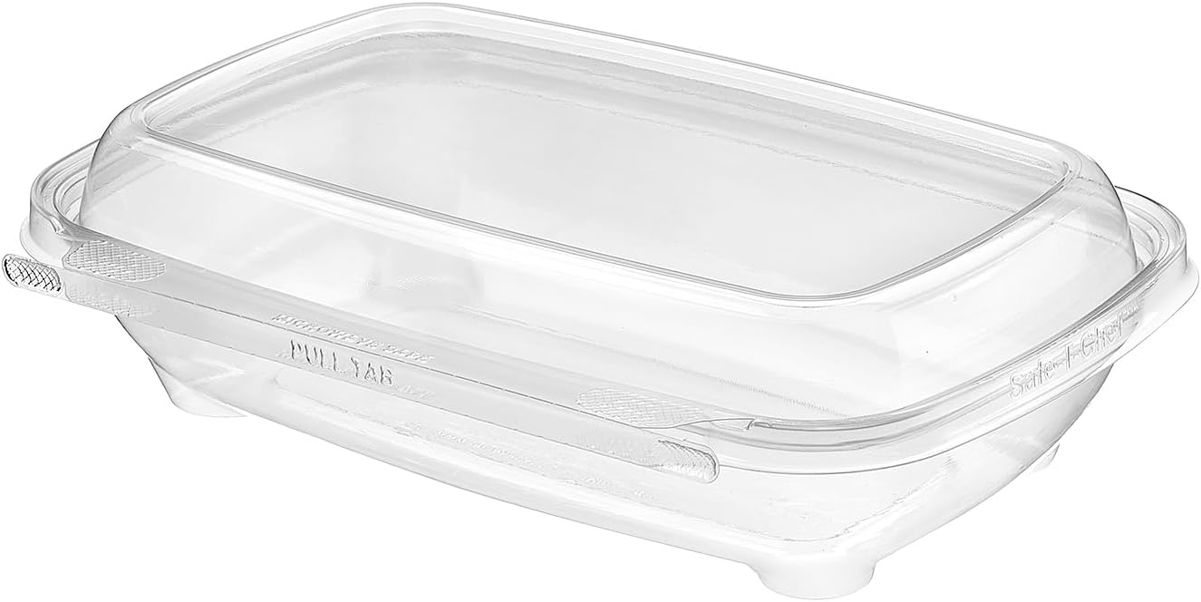 Inline Plastics Safe-T-Chef Clamshell Take Out Containers - 9x6 Microwaveable Clamshell Food Containers, Tamper-Evident & Resistant, Single-Compartment Clamshells - Ideal For Deli & GrabNGo - C9635D