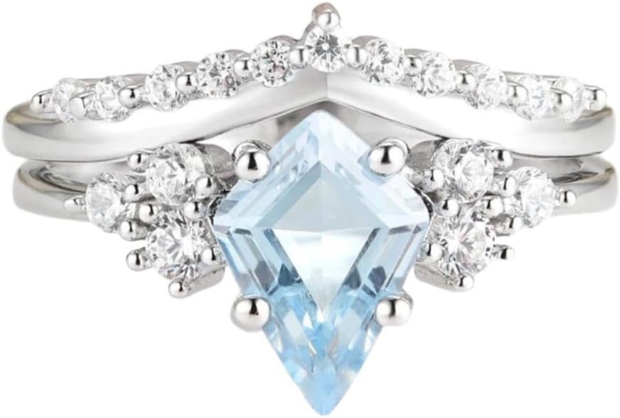Oihsheo 1/2/3Ct Kite Cut Aquamarine Ring Set for Women S925