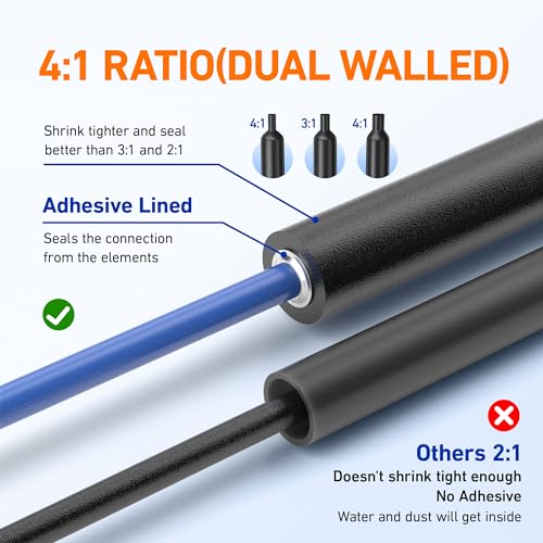Tkdmr 41568TD 446 Pcs Heat Shrink Tubing Kit - 4:1 Ratio Adhesive Lined, Marine Grade Shrink Wrap - Industrial Heat Shrink Tubing,Black thumb #2