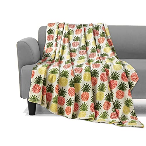 Image of Elegant Comfort Lightweight Printed Throw Blanket- All Season, Ultra Soft, Cozy and Plush- Decorative Throw Blankets, Perfect for Lounging, 50 x 70 inches, Tropical Pineapple, Throw Blanket