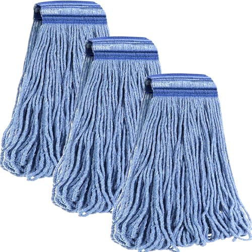 Image of 24 oz Loop-End Cotton String Mop Head, Heavy Duty String Mop Refills, 6 Inch Headband, Mop Head Replacement for Home, Industrial and Commercial Use (blue-3pc)