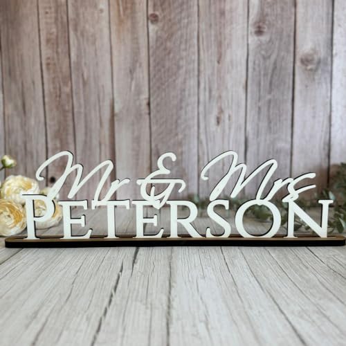 Personalised Wedding Surname Sign with Stand, Mr Mrs Gift, Top Ta...
