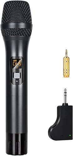 Riworal Micrófono inalámbrico UHF Sistema de micrófono dinámico de mano con receptor recargable Bluetooth, kit de micrófono multiusos inalámbrico de