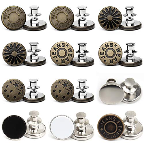 Pin Buttons for Jeans, 12pcs Pants Button Pins Adjustable Jeans Buttonï¼ŒMetal Materialï¼ŒSuitable for Any Jeans That Need to Extend Or Reduce Waist Circumferenceï¼ŒEasy to Use and No Tools Require