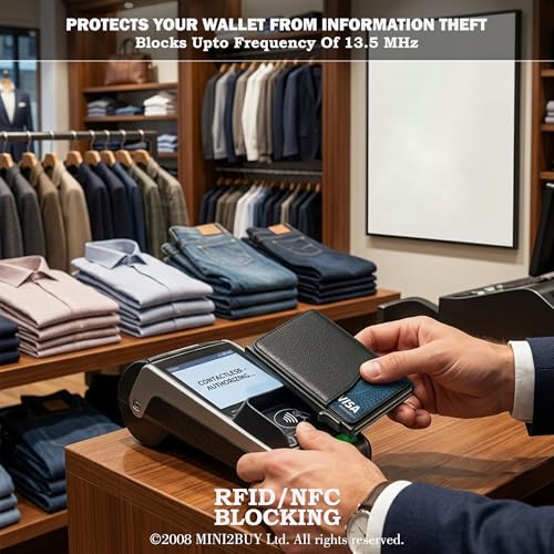 Image of Mini2buy Aluminium Pop-Up Slim Card Wallet with Quick Access Button for Men & Women [Smart 9 Slot Credit /Debit ATM] RFID Blocking, Minimalist Design, Corporate Gift (Pocket-Black)