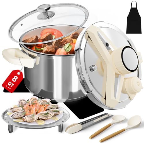 Comparison: Best 8 Qt Stovetop Pressure Cooker 9 8 QT Stainless Steel Pressure Cooker, 10 pcs Olla de Presion Set, Cooking Pressure Cooker with 3 PSl Settings Release Valve & Multiple Protective Devices, Compatible with Induction and Gas Stovetops